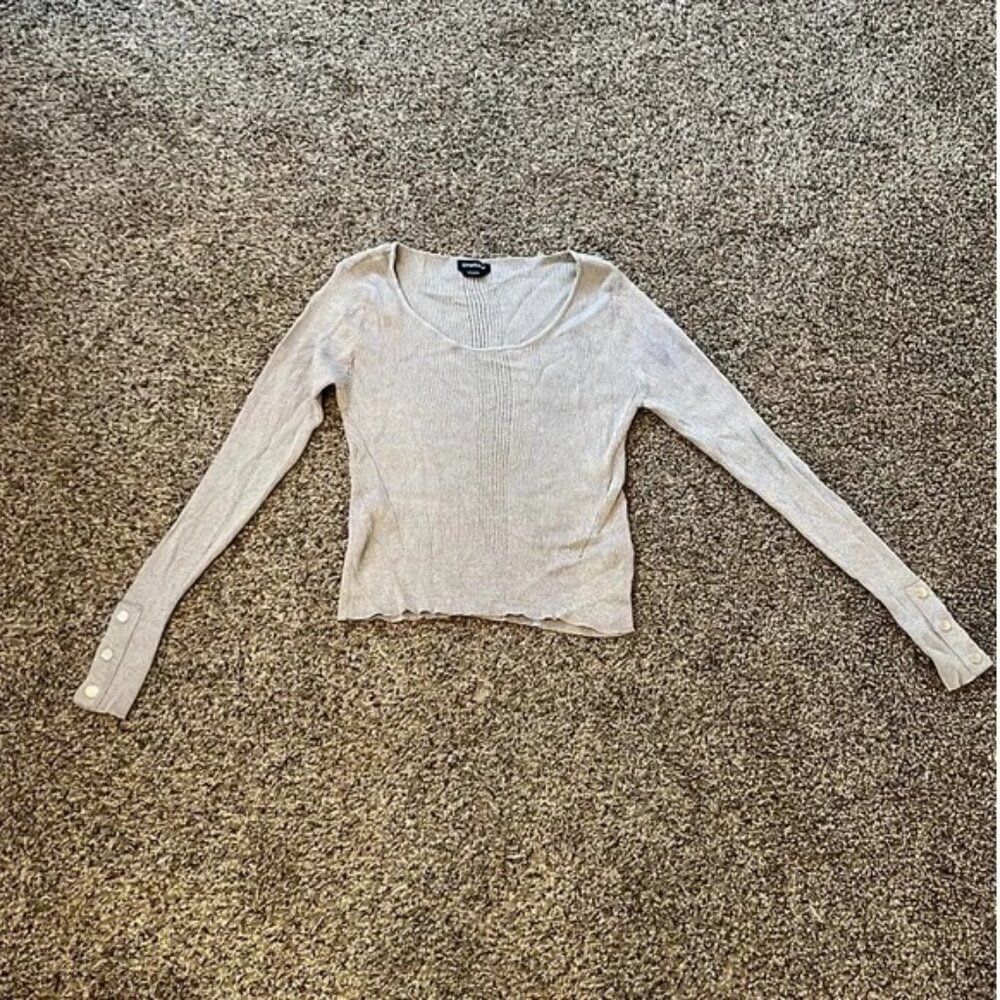 Bebe Rib Knit Long Sleeve Scoop Neck Top | Women's S